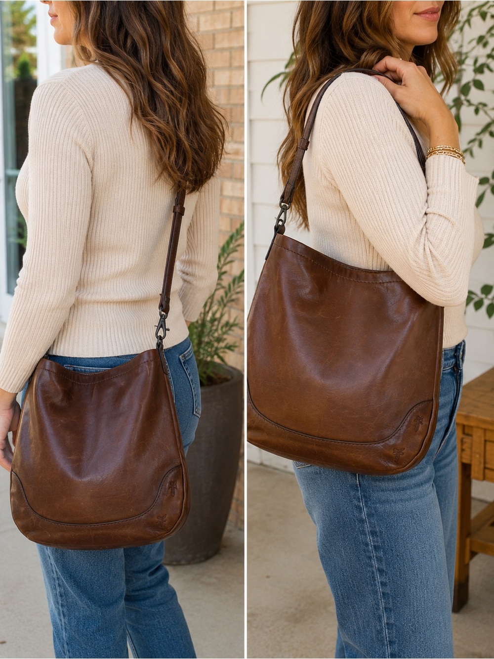 Frye Melissa Leather Convertible Hobo Crossbody Shoulder Bag Brown